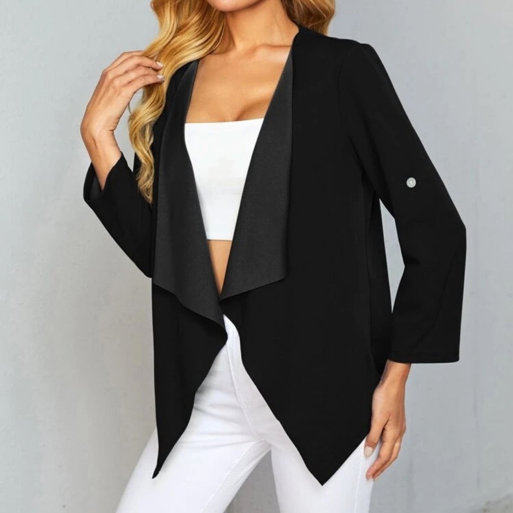 Waterfall open front blazer cardigan roll sleeve - Picture 12 of 16